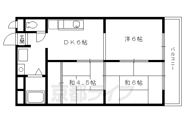 【京都市北区西賀茂柿ノ木町のマンションの間取り】