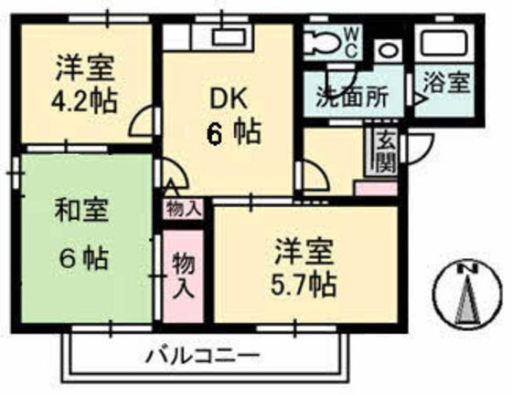 広島市東区牛田本町のアパートの間取り