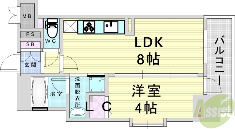 大阪市中央区西心斎橋のマンションの間取り