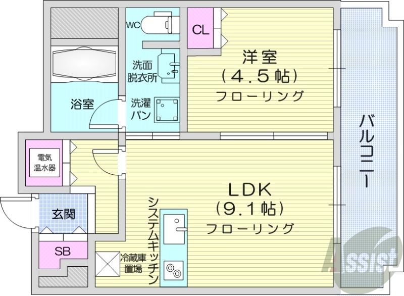 札幌市中央区南三条東のマンションの間取り