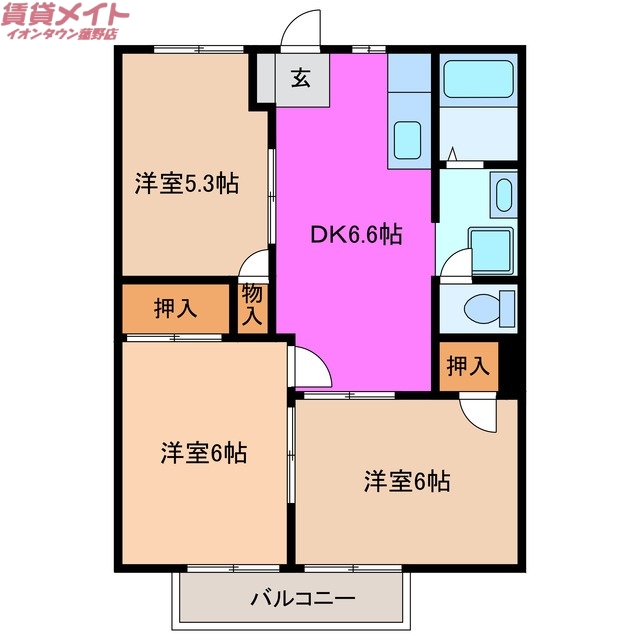 三重郡菰野町大字福村のアパートの間取り