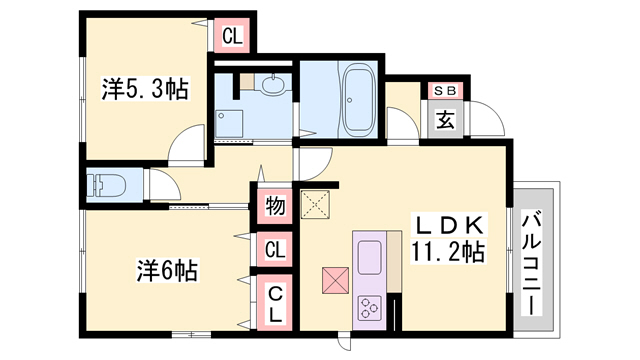 【加古郡播磨町東本荘のアパートの間取り】