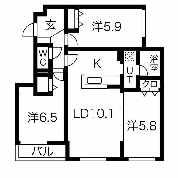 札幌市東区北二十四条東のマンションの間取り