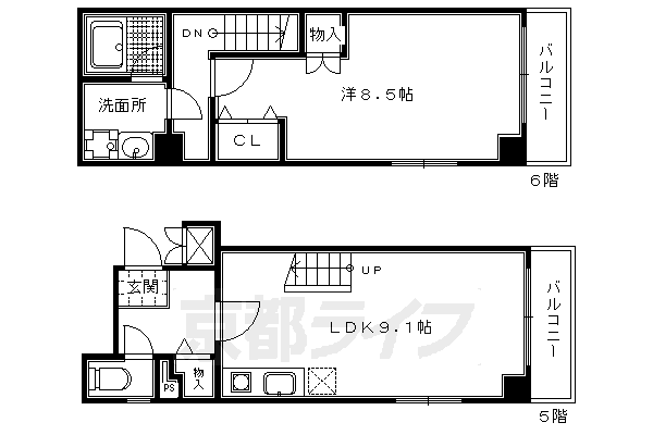 京都市中京区松屋町のマンションの間取り