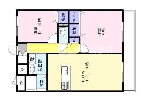 倉敷市浜ノ茶屋のマンションの間取り