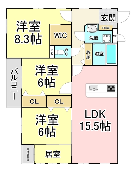 【北九州市戸畑区仙水町のマンションの間取り】