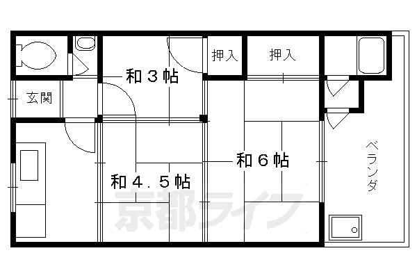 京都市右京区嵯峨野西ノ藤町のアパートの間取り