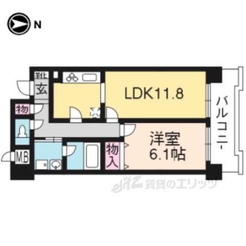 京都市山科区東野中井ノ上町のマンションの間取り