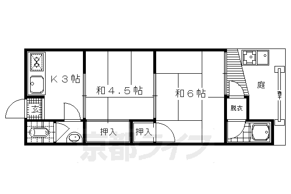 【京都市右京区梅津北川町のアパートの間取り】