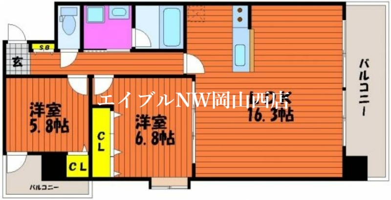 岡山市北区内山下のマンションの間取り