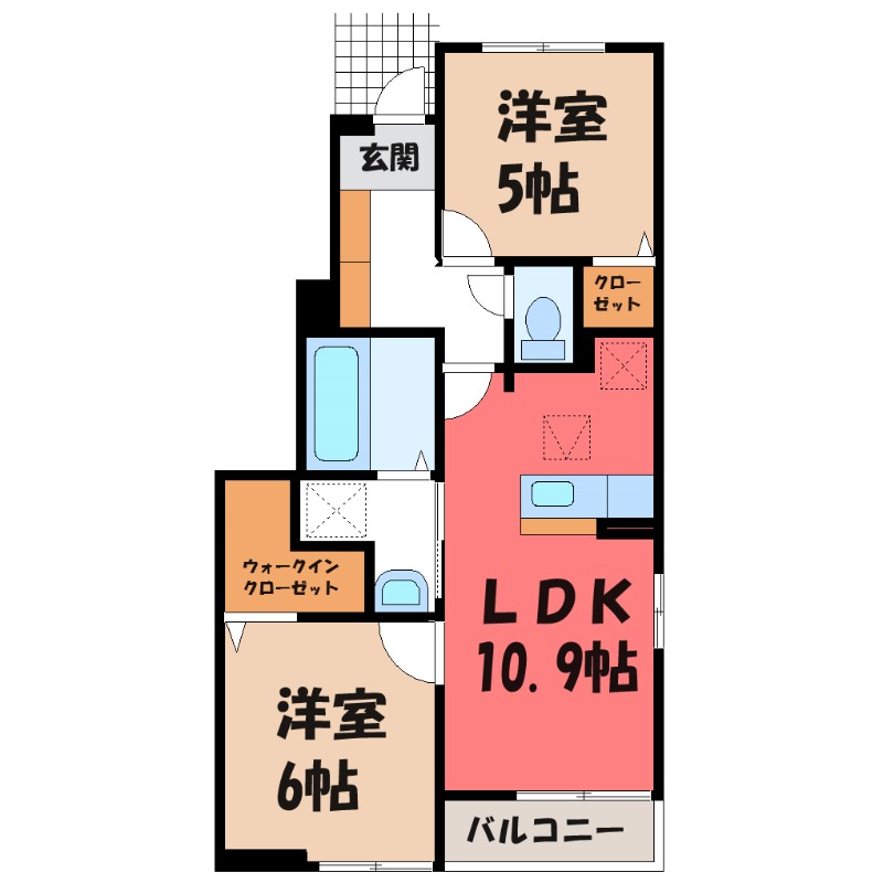 筑西市下中山のアパートの間取り