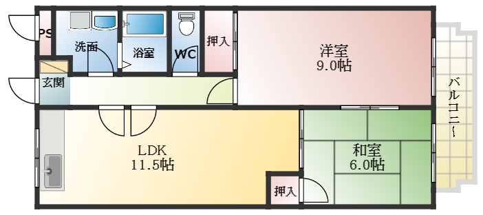 柏原市国分市場のマンションの間取り