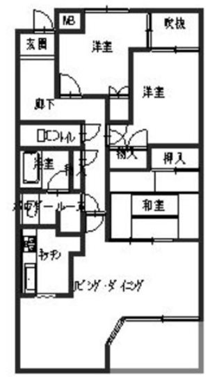 芦屋市三条町のマンションの間取り