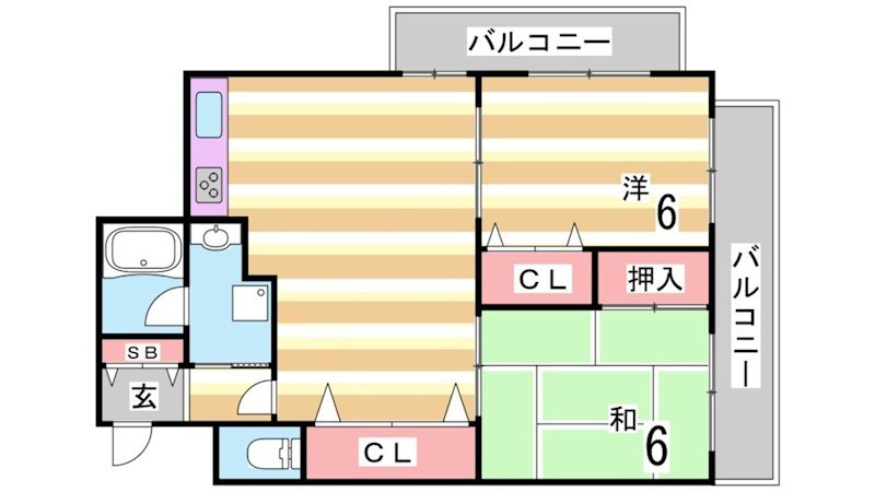 神戸市灘区灘南通のマンションの間取り