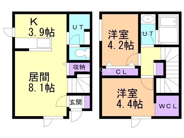 函館市中道のアパートの間取り