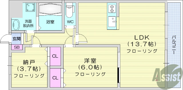 多賀城市高橋のマンションの間取り