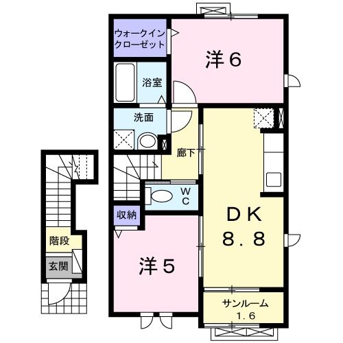 大野市東中野のアパートの間取り