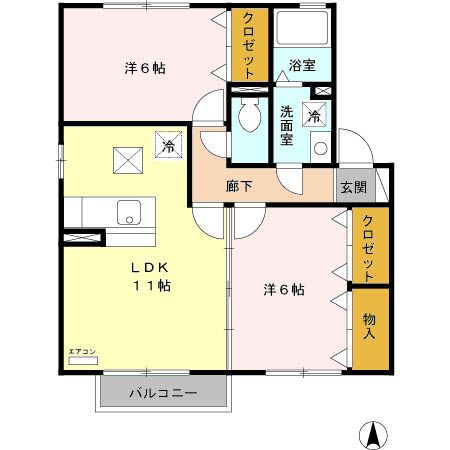 鈴鹿市弓削のアパートの間取り