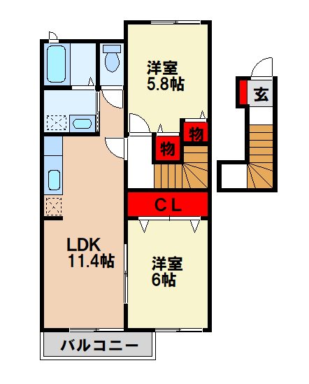 小郡市三沢のアパートの間取り