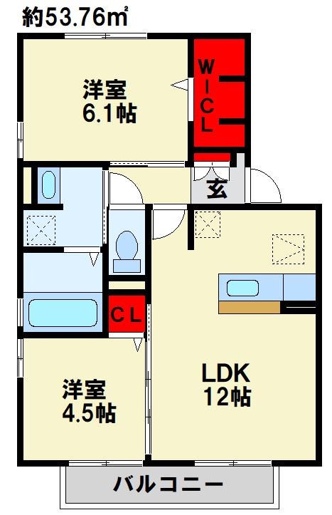 ヴィルヌーブ中間 Northの間取り