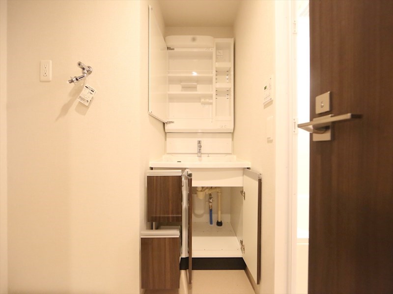 洗面設備　脱衣所　独立洗面台（シャンプードレッサー付）収納スペース有