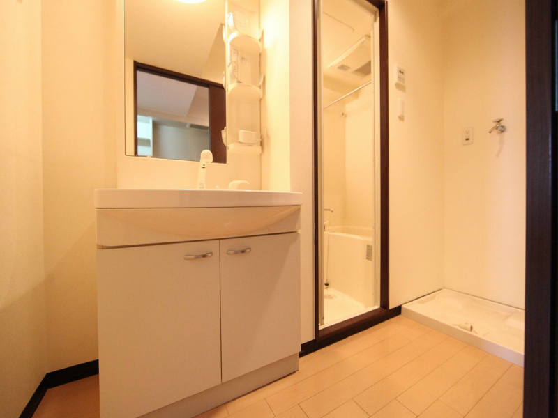 洗面設備　脱衣所　独立洗面台（シャンプードレッサー付）収納スペース有