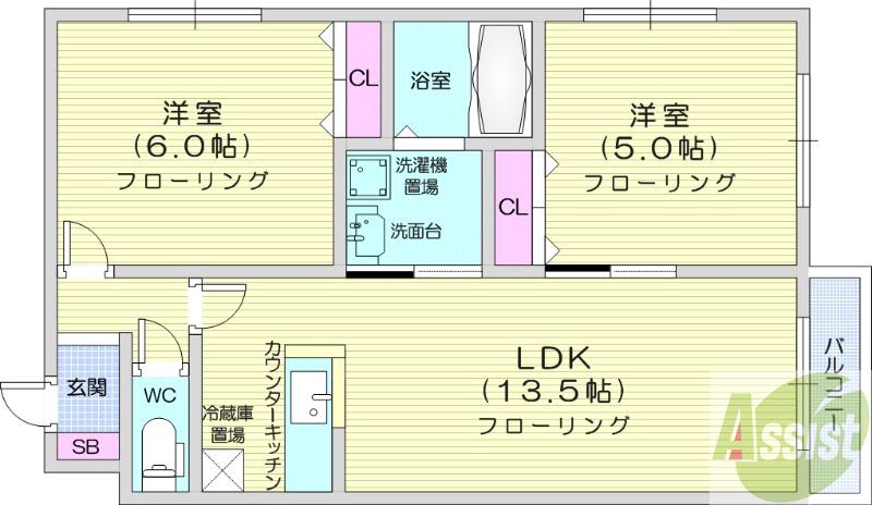 地下鉄南北線 北３４条駅 徒歩2分 5階建 築13年の間取り写真