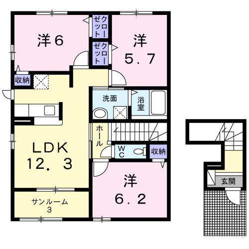 弘前市大字城東北のアパートの間取り