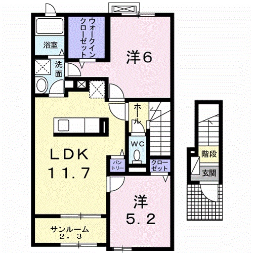 【長浜市四ツ塚町のアパートの間取り】