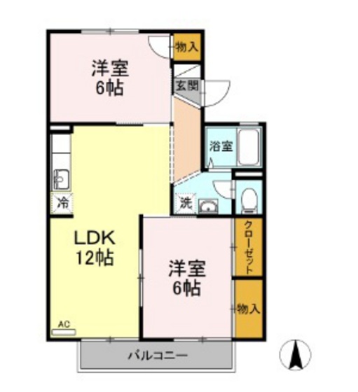 岡山市中区下のアパートの間取り