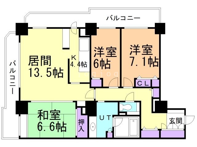 札幌市中央区北三条西のマンションの間取り