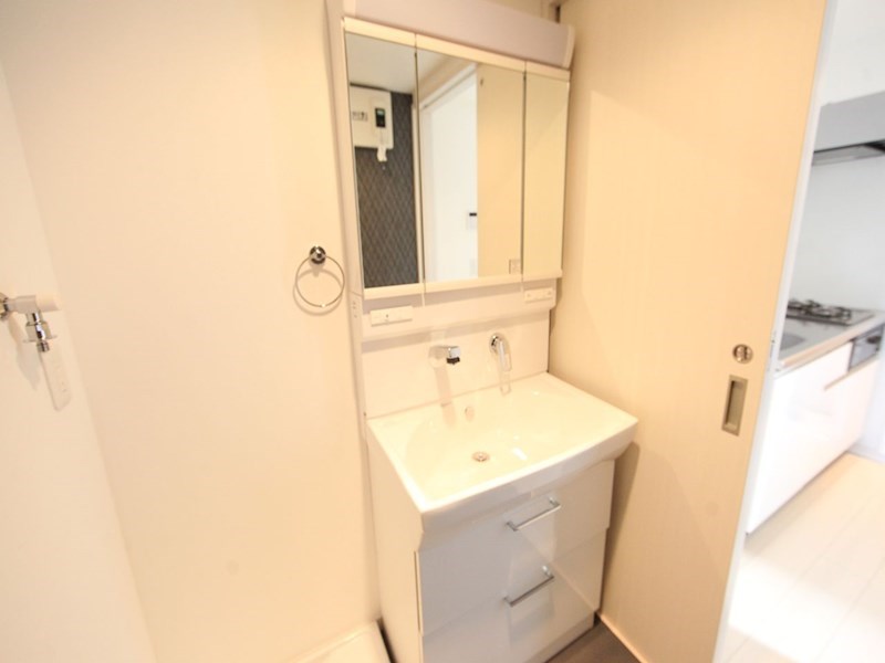 洗面設備　脱衣所　独立洗面台（シャンプードレッサー付）収納スペース有