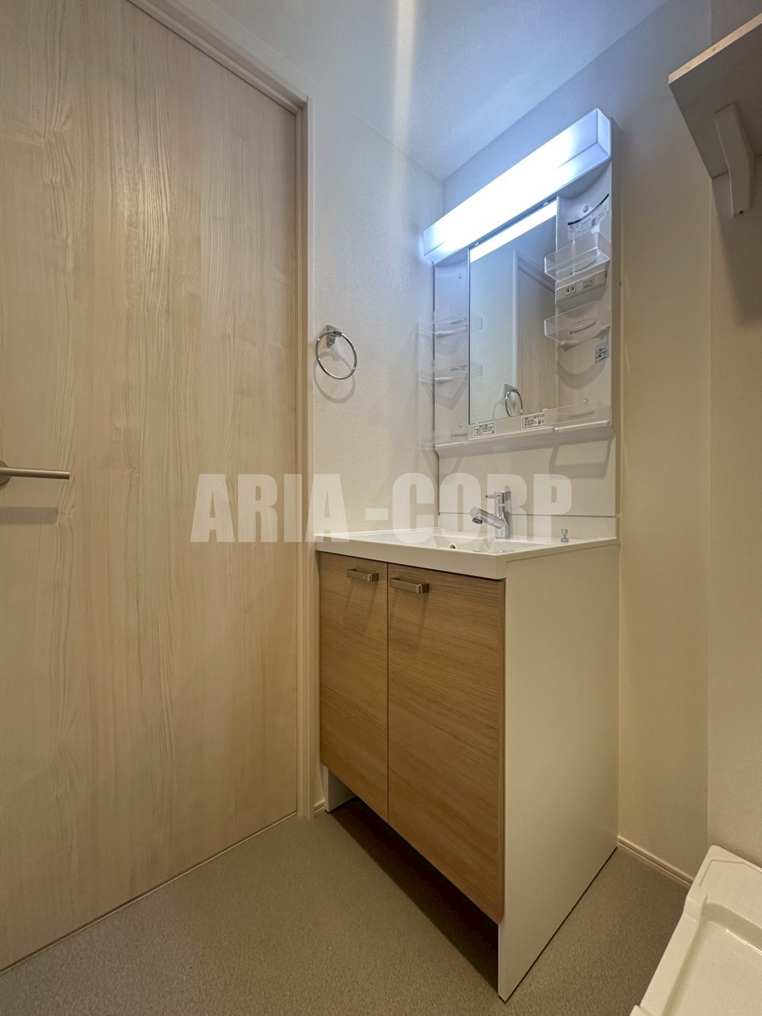 洗面設備　独立洗面台、シャワーヘッドタイプで洗髪や手入れに◎です