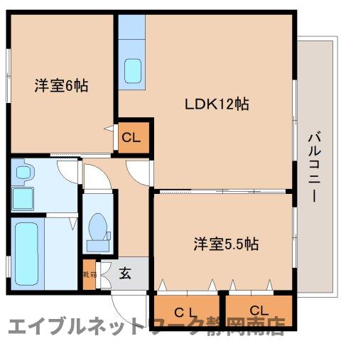 静岡市駿河区小鹿のアパートの間取り