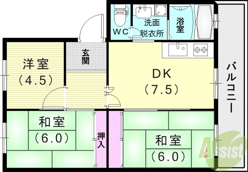 神戸市北区甲栄台のマンションの間取り