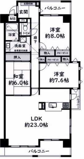 【神戸市西区井吹台東町のマンションの間取り】