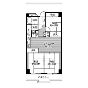 ビレッジハウス栃木日ノ出タワー1号棟　3DKルームの間取り