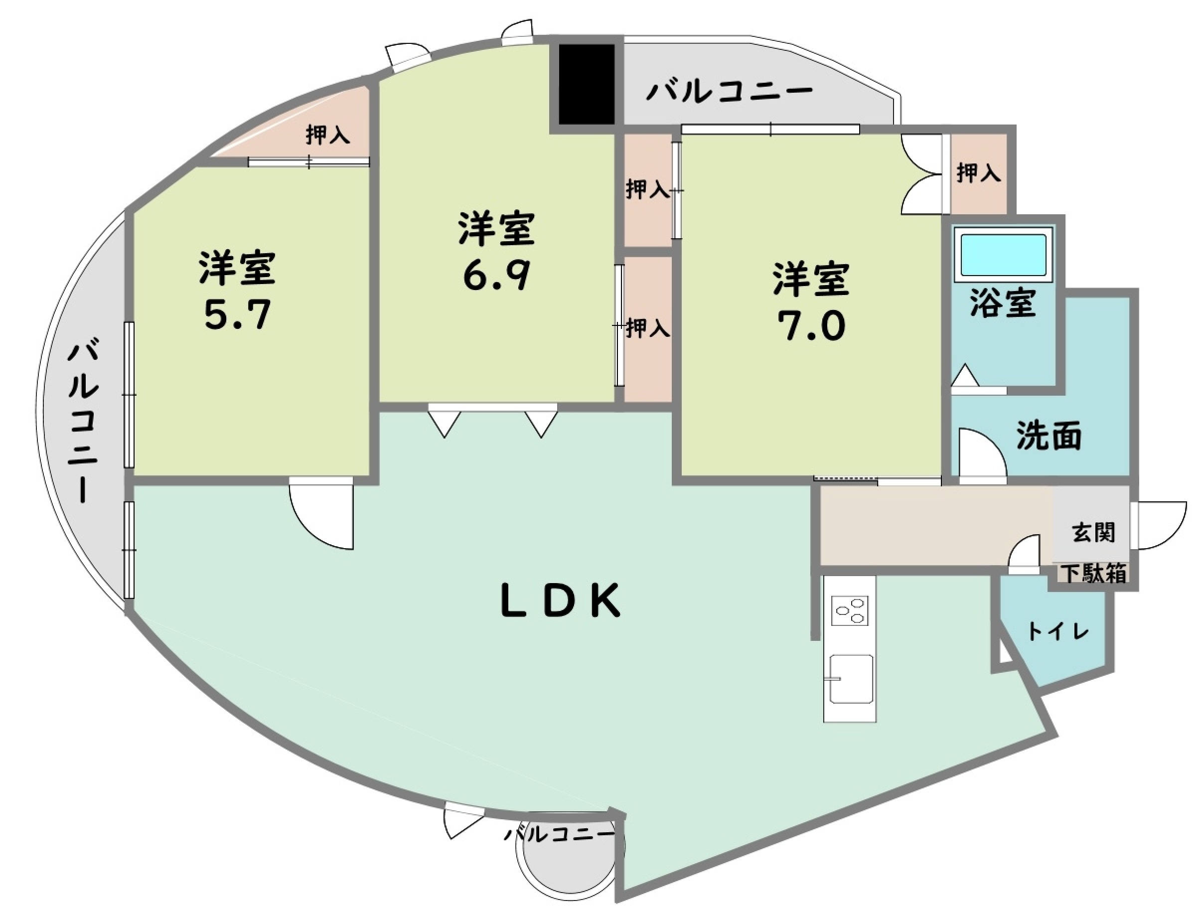 北九州市小倉南区徳力新町のマンションの間取り