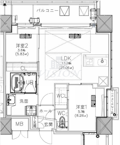 大阪市北区南森町のマンションの間取り