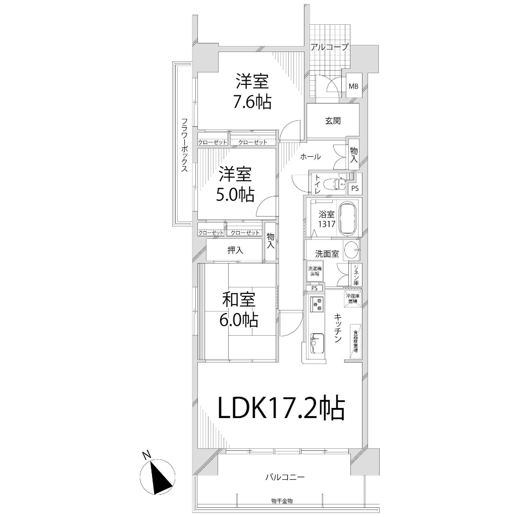 姫路市飯田のマンションの間取り