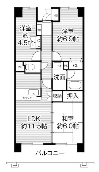 ビレッジハウス京ヶ峰タワー1号棟の間取り