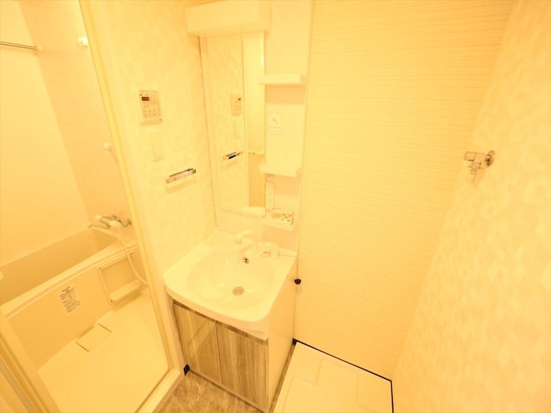 洗面設備　脱衣所　独立洗面台（シャンプードレッサー付）収納スペース有