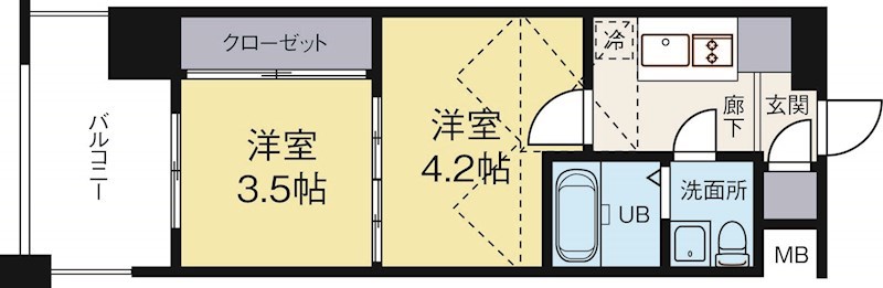 福岡市中央区長浜のマンションの間取り