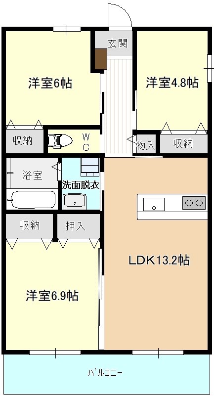 (仮)つくばみらい市子育て応援住宅　A棟の間取り