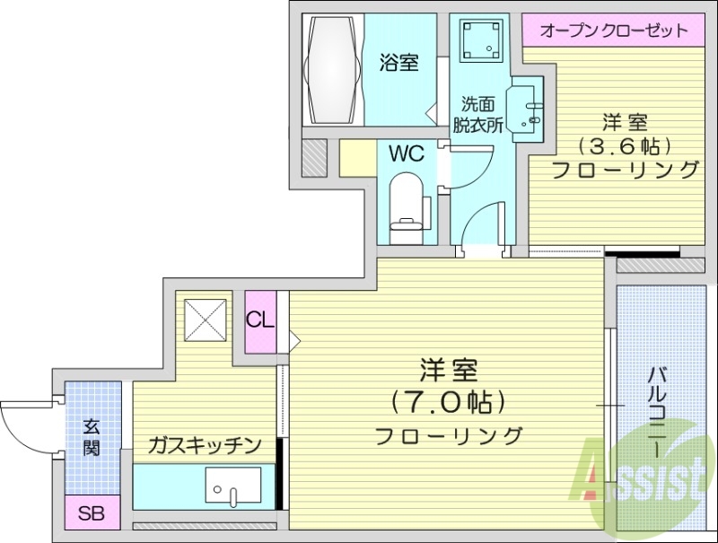 塩竈市赤坂のアパートの間取り