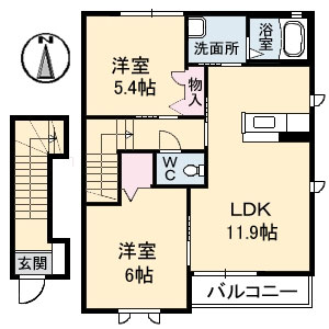 岡山市中区平井のアパートの間取り