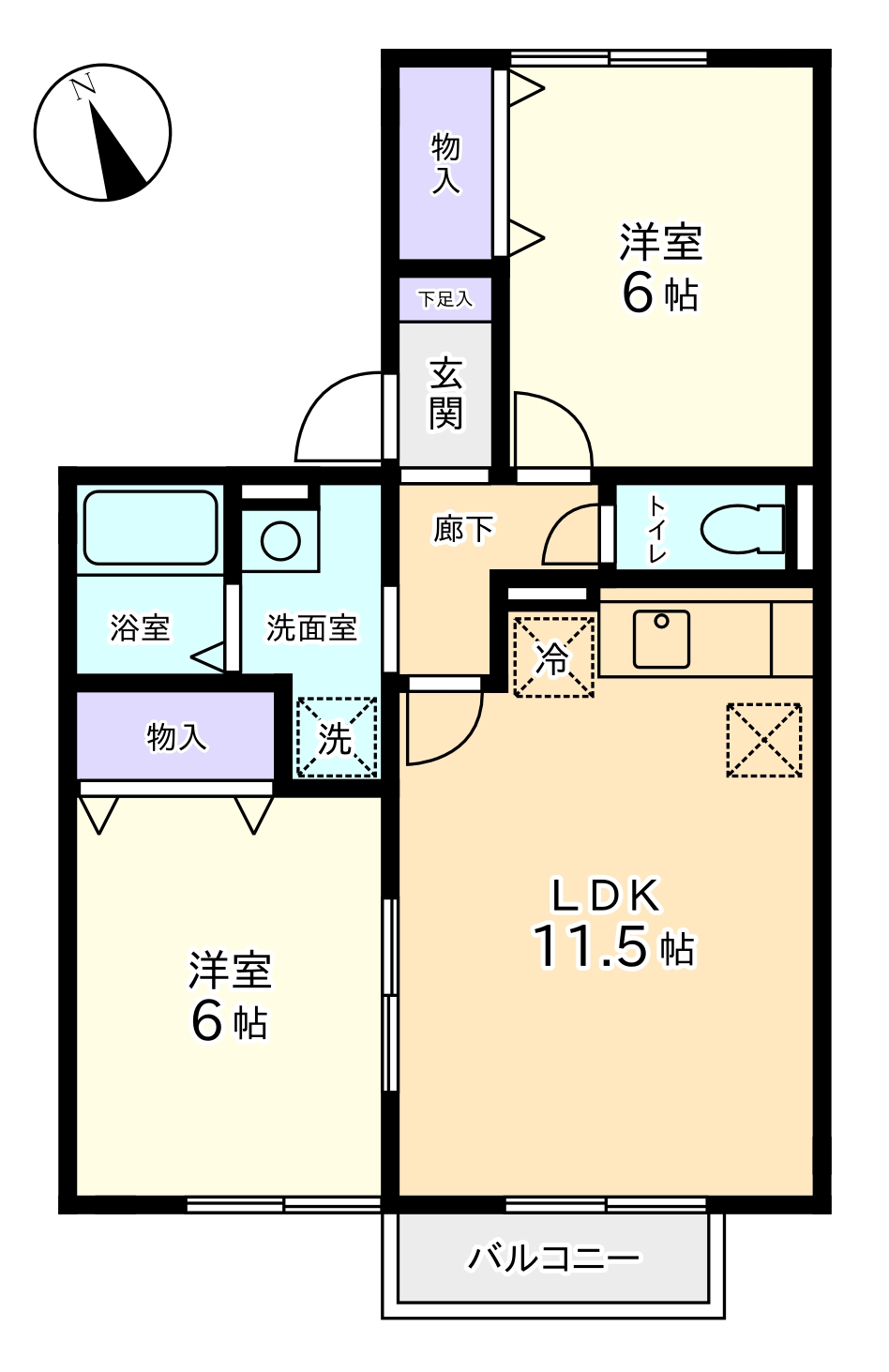 中央市東花輪のアパートの間取り