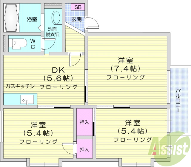 仙台市青葉区南吉成のアパートの間取り