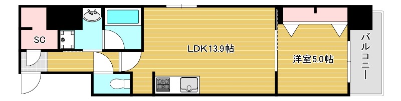 地下鉄長堀鶴見緑地線 谷町六丁目駅 徒歩5分 15階建 築1年の間取り写真