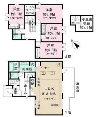 世田谷区成城917戸建賃貸の間取り写真